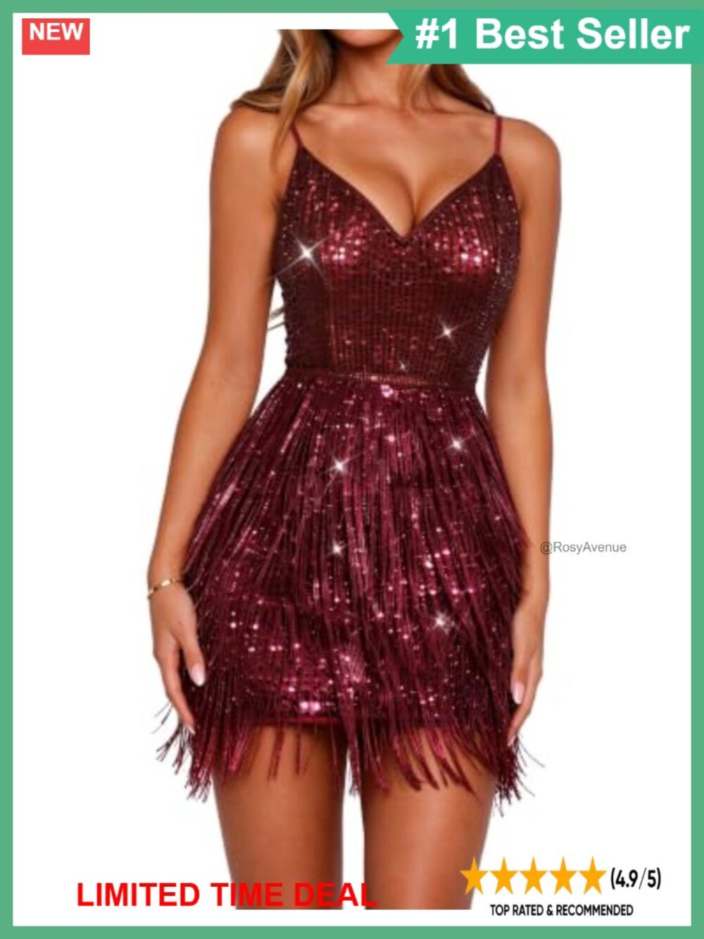 Sequin Fringe Bodycon Mini Dress Sleeveless V-Neck Backless Party Dress